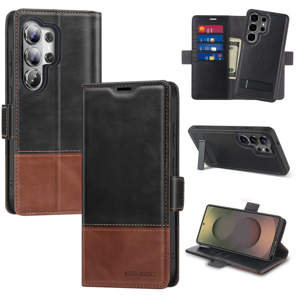 KEZiHOME case for Samsung Galaxy S26 Ultra Magnetic 2 in 1 Detachable Wallet Kickstand Genuine Leather[RFID Blocking]Card Slots Wireless Charging Cover for Galaxy S26 Ultra