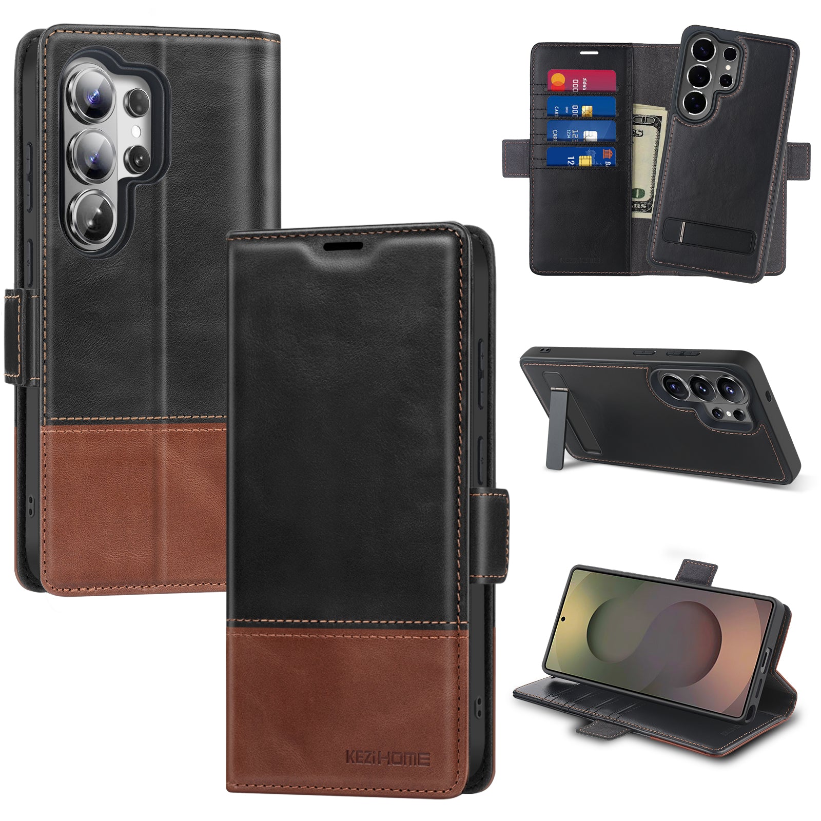 KEZiHOME case for Samsung Galaxy S26 Ultra Magnetic 2 in 1 Detachable Wallet Kickstand Genuine Leather[RFID Blocking]Card Slots Wireless Charging Cover for Galaxy S26 Ultra