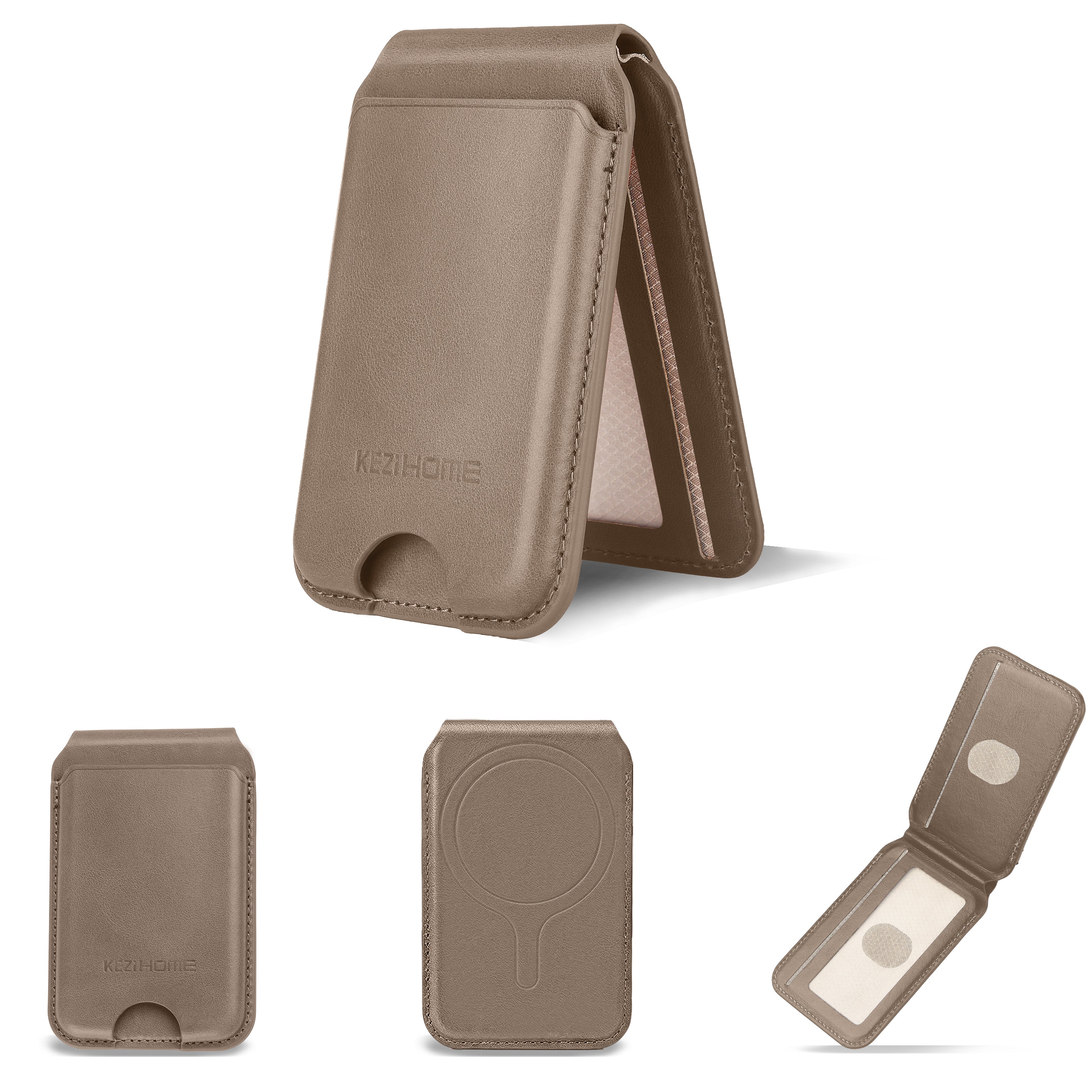 KEZiHOME for MagSafe Wallet, Genuine Leather 5-6 Card Holder[RFID Blocking] with Adjustable Stand, Strong Magnetic Wallet for iPhone 17/16/15/14/13/12 Series