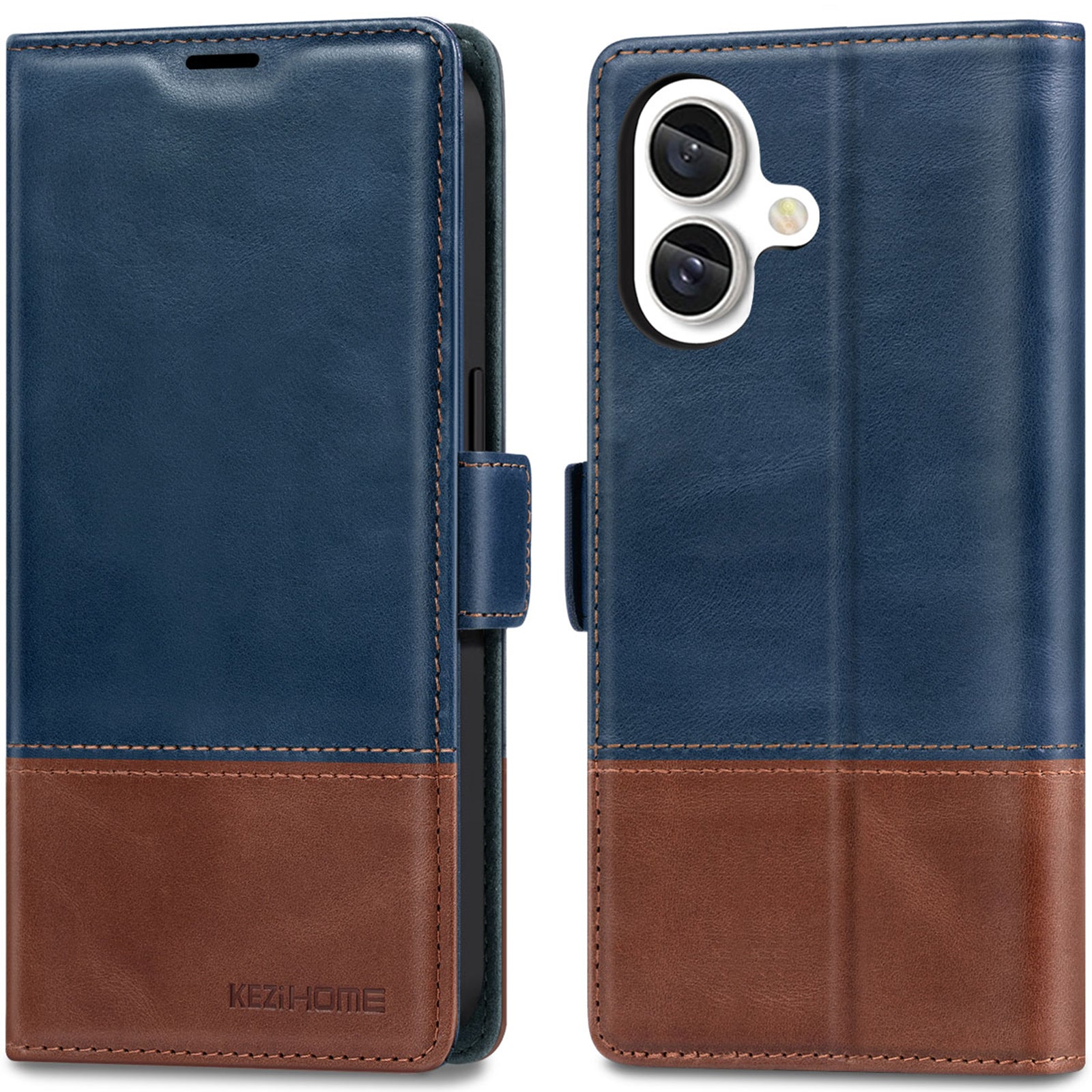 KEZiHOME Compatible with iPhone 16 Wallet Case, Genuine Leather RFID Blocking with Card Holder, Magnetic Kickstand Phone Flip Cover for iPhone 16 5G 6.1 inch