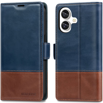 KEZiHOME Compatible with iPhone 16 Wallet Case, Genuine Leather RFID Blocking with Card Holder, Magnetic Kickstand Phone Flip Cover for iPhone 16 5G 6.1 inch