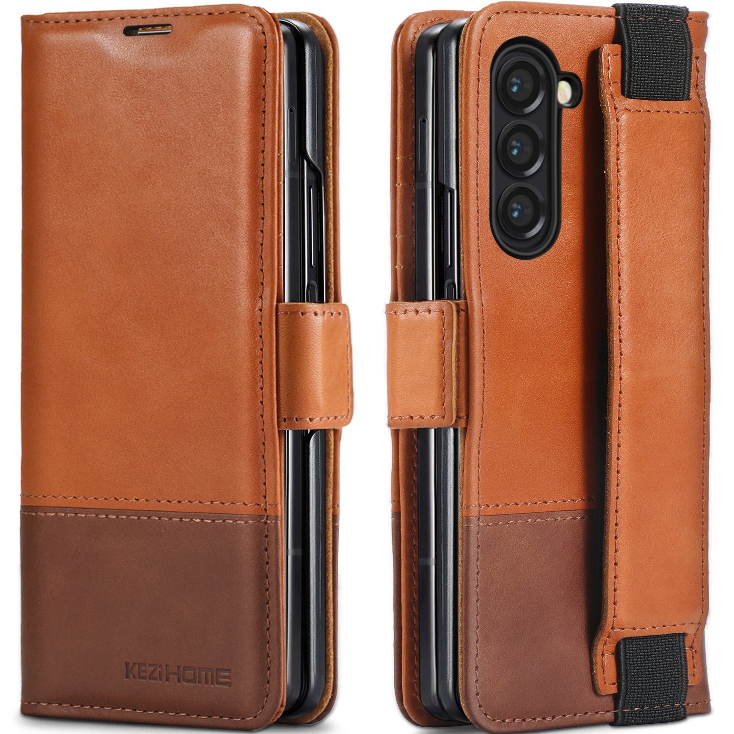 KEZiHOME for Samsung Galaxy Z Fold 5 Case, Genuine Leather Wallet Case [RFID Blocking] with Card Holder Kickstand Protective Phone Flip Cover Compatible with Galaxy Z Fold 5