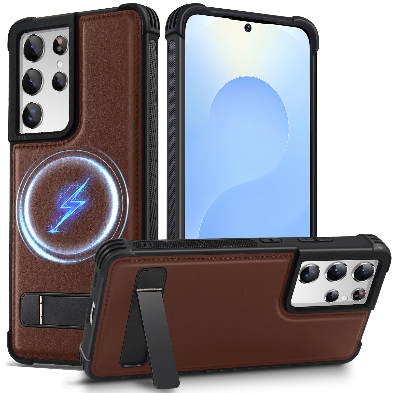 KEZiHOME Compatible for Samsung Galaxy S21 Ultra Case, Premium Genuine Leather [Built-in Kickstand] [Shockproof] [Drop-Proof], Magnetic Protective Phone Cover Case for Galaxy S21 Ultra 5G