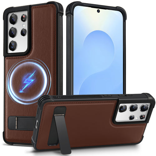 KEZiHOME Compatible for Samsung Galaxy S21 Ultra Case, Premium Genuine Leather [Built-in Kickstand] [Shockproof] [Drop-Proof], Magnetic Protective Phone Cover Case for Galaxy S21 Ultra 5G