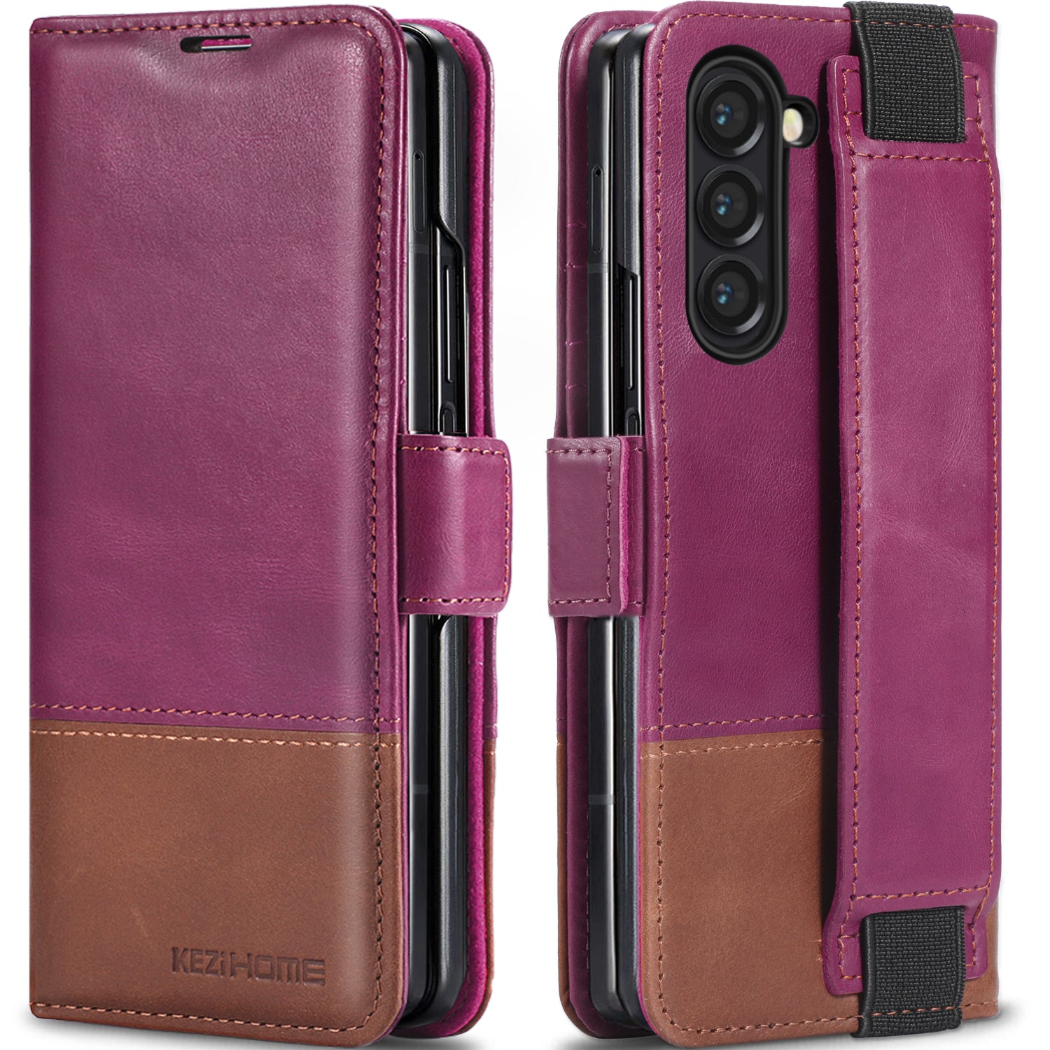 KEZiHOME for Samsung Galaxy Z Fold 5 Case, Genuine Leather Wallet Case [RFID Blocking] with Card Holder Kickstand Protective Phone Flip Cover Compatible with Galaxy Z Fold 5