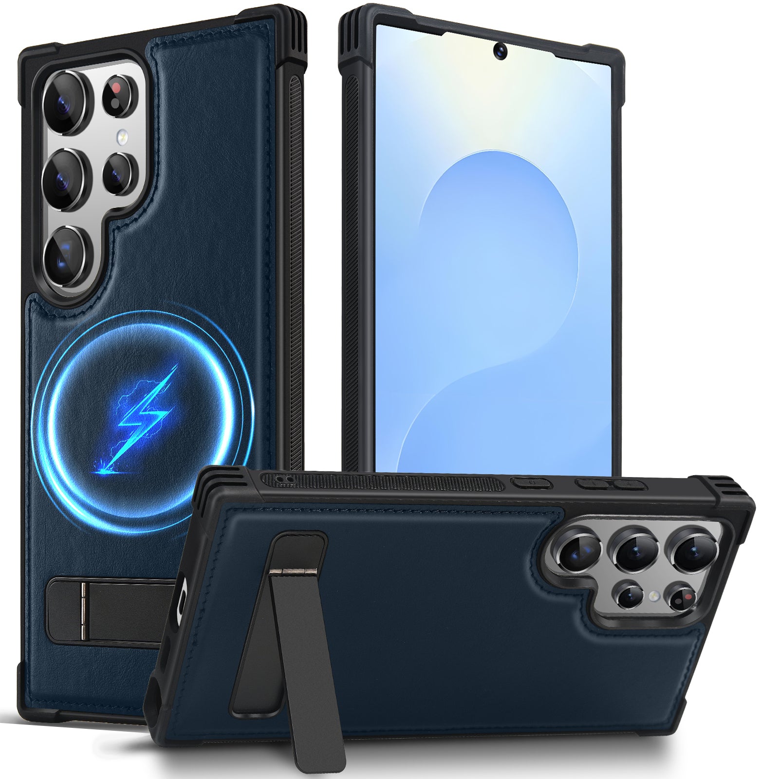 KEZiHOME for Samsung Galaxy S24 Ultra Case with Kickstand, Stronger Magnetic S24 Ultra Phone Cover, Genuine Leather Shockproof TPU Protection Bumper Design for Samsung S24 Ultra Case