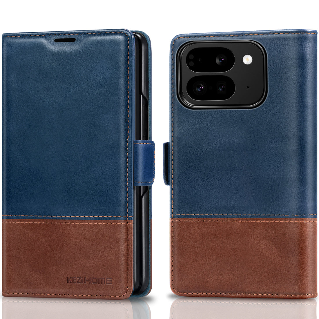 KEZiHOME Case for Google Pixel 10 Pro Fold, Genuine Leather Wallet Case with Card Slot[RFID Blocking] Kickstand Magnetic Filio Protective Phone case for Pixel 10 Pro Fold