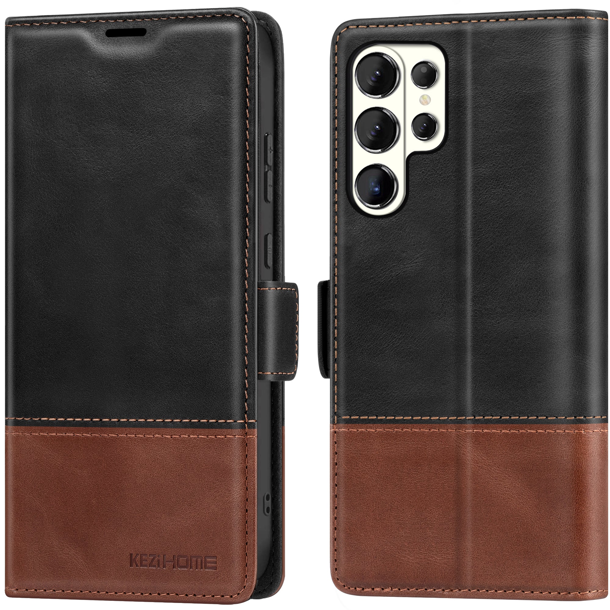 KEZiHOME Case for Galaxy S26 Ultra, Genuine Leather Wallet Case [RFID Blocking] Card Holder Kickstand Magnetic Protective Phone Folio Cover Compatible with Galaxy S26 Ultra 6.9"