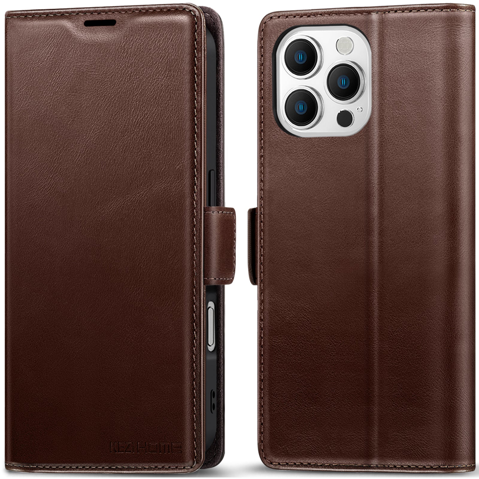 KEZiHOME Wallet Case Compatible with iPhone 16 Pro, Genuine Leather Folio Case with Card Holder, RFID Blocking Magnetic Stand Protective Phone Flip Cover Case for iPhone 16 Pro 6.3 inch 2024