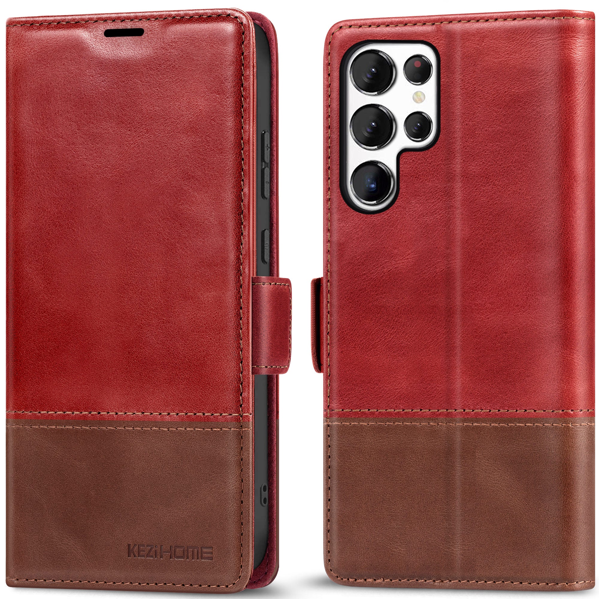 KEZiHOME Case for Galaxy S24 Ultra, Genuine Leather Wallet Case [RFID Blocking] Card Holder Kickstand Magnetic Protective Phone Folio Cover Compatible with Galaxy S24 Ultra 6.8"