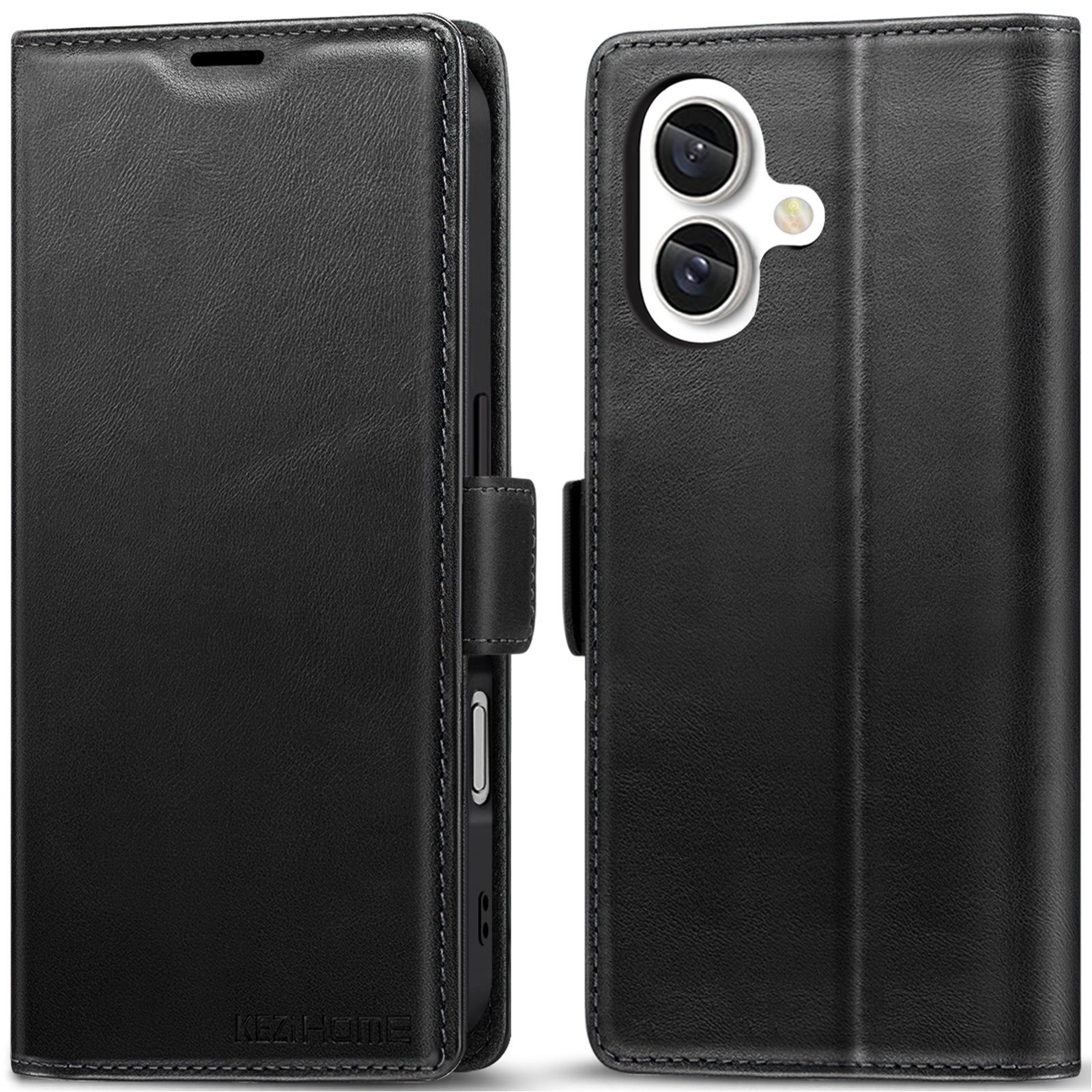 KEZiHOME Compatible with iPhone 16 Wallet Case, Genuine Leather RFID Blocking with Card Holder, Magnetic Kickstand Phone Flip Cover for iPhone 16 5G 6.1 inch