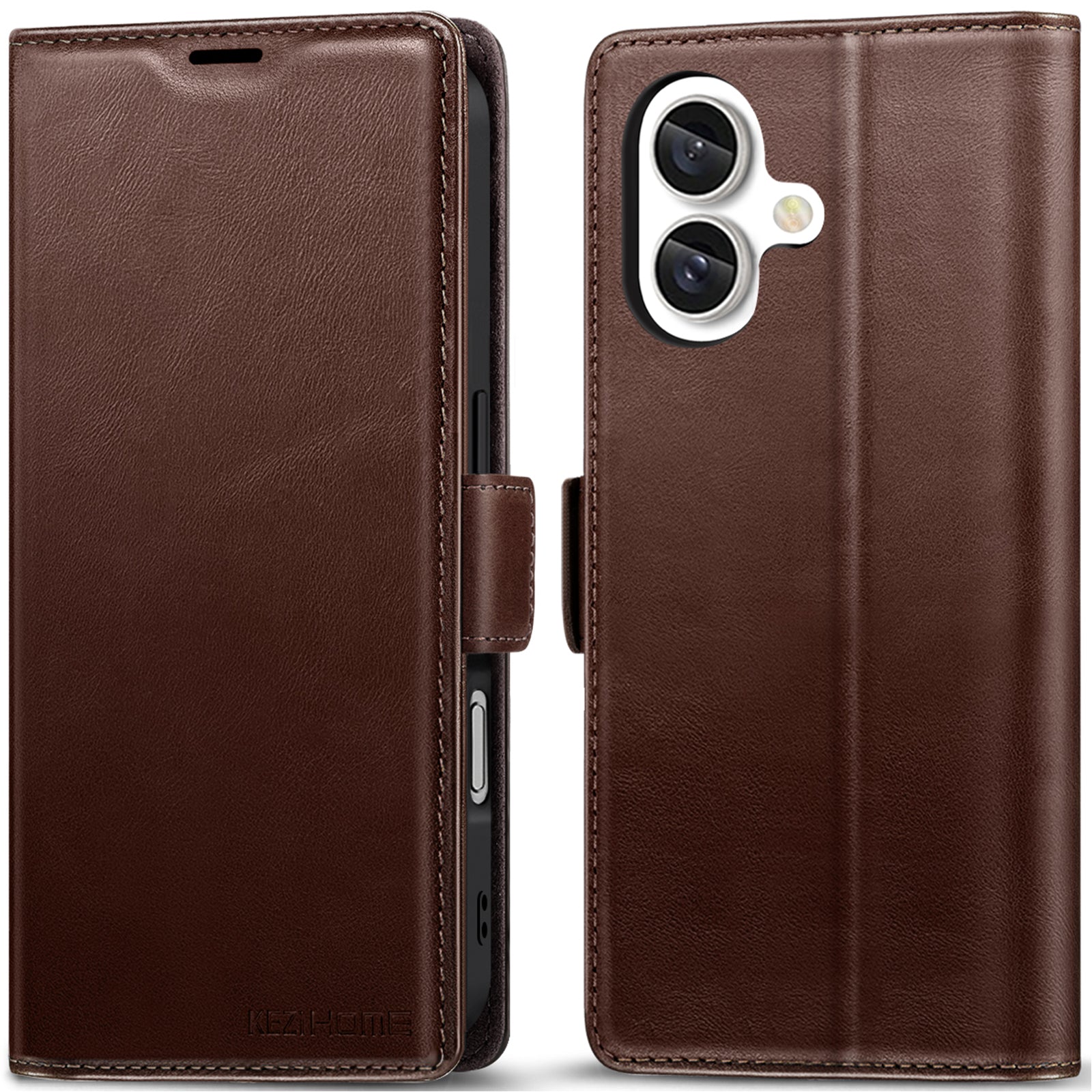 KEZiHOME Compatible with iPhone 16 Wallet Case, Genuine Leather RFID Blocking with Card Holder, Magnetic Kickstand Phone Flip Cover for iPhone 16 5G 6.1 inch
