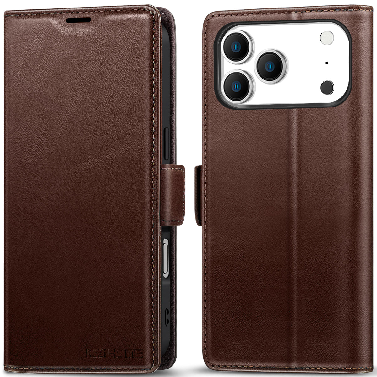 KEZiHOME Compatible with iPhone 17 pro max Wallet case, Shockproof Genuine Leather[RFID Blocking]Card Slot Magnetic Stand Filio Phone case for iPhone 17 pro max 5G\