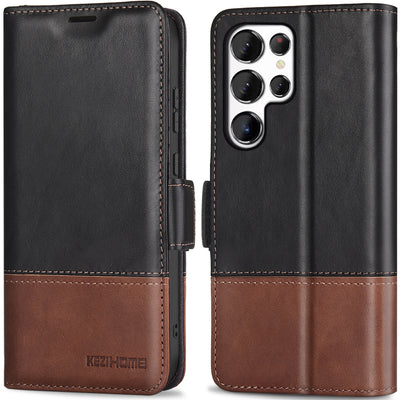 KEZiHOME Case for Galaxy S24 Ultra, Genuine Leather Wallet Case [RFID Blocking] Card Holder Kickstand Magnetic Protective Phone Folio Cover Compatible with Galaxy S24 Ultra 6.8"
