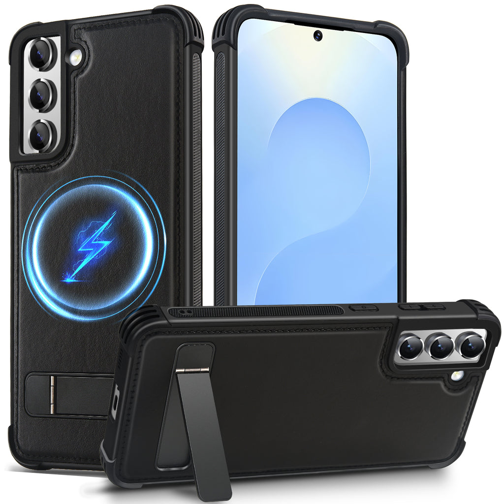 KEZiHOME for Samsung S21 Plus Phone Case with Built-in Stand, [Compatible with MagSafe] Genuine Leather Strong Magnetic Shockproof Protective Drop-Proof Cover Case for Galaxy S21+Plus 5g
