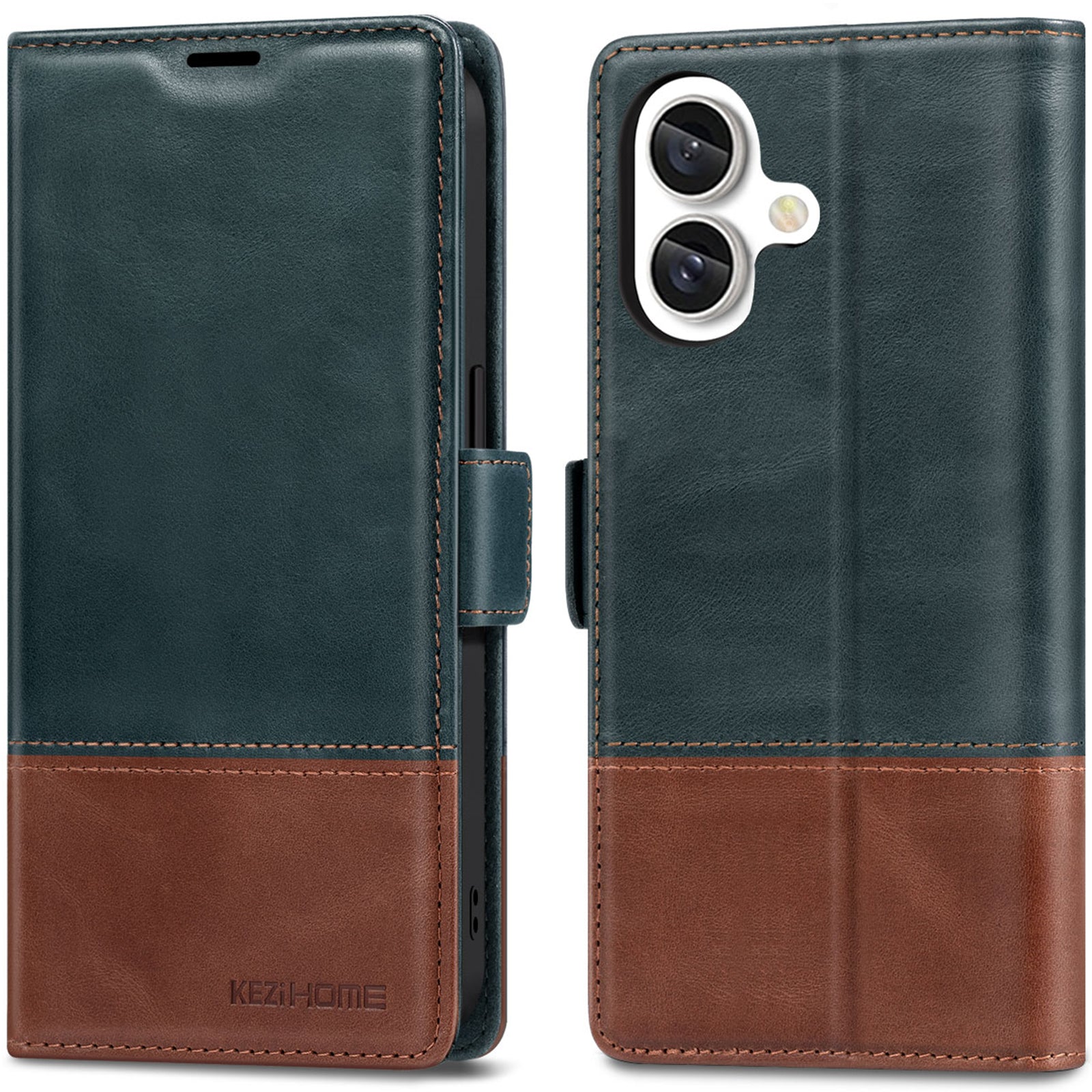KEZiHOME Wallet Case for iPhone 16 Plus, Genuine Leather RFID Blocking with Card Holder, Magnetic Kickstand Phone Flip Cover Case Compatible with iPhone 16 Plus 5G 6.7 inch