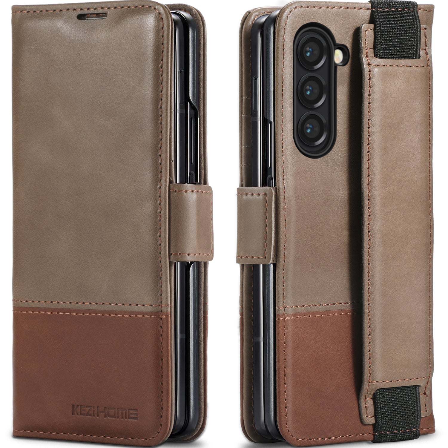 KEZiHOME for Samsung Galaxy Z Fold 5 Case, Genuine Leather Wallet Case [RFID Blocking] with Card Holder Kickstand Protective Phone Flip Cover Compatible with Galaxy Z Fold 5