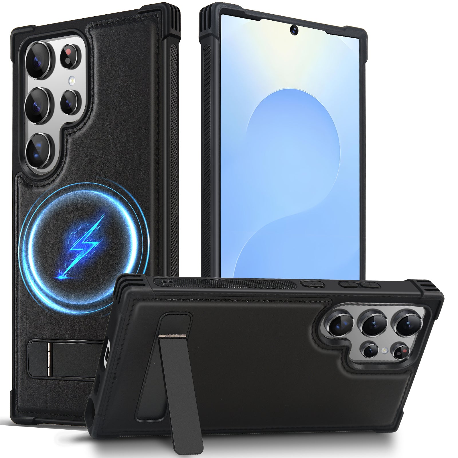 KEZiHOME for Samsung Galaxy S24 Ultra Case with Kickstand, Stronger Magnetic S24 Ultra Phone Cover, Genuine Leather Shockproof TPU Protection Bumper Design for Samsung S24 Ultra Case