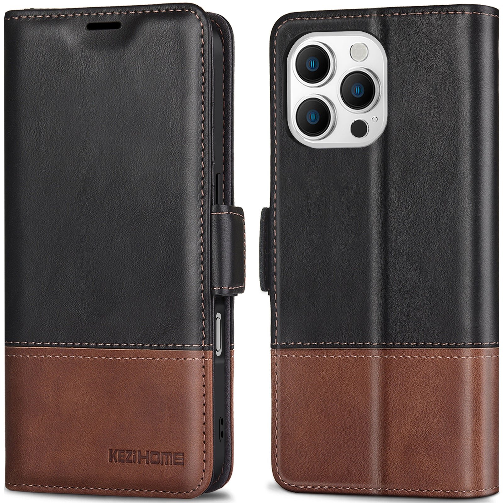KEZiHOME Wallet Case Compatible with iPhone 16 Pro, Genuine Leather Folio Case with Card Holder, RFID Blocking Magnetic Stand Protective Phone Flip Cover Case for iPhone 16 Pro 6.3 inch 2024