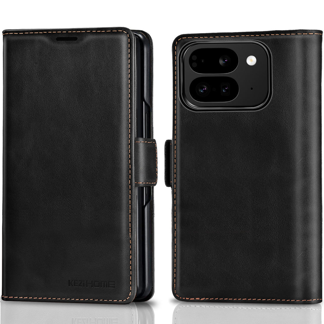 KEZiHOME Case for Google Pixel 10 Pro Fold, Genuine Leather Wallet Case with Card Slot[RFID Blocking] Kickstand Magnetic Filio Protective Phone case for Pixel 10 Pro Fold