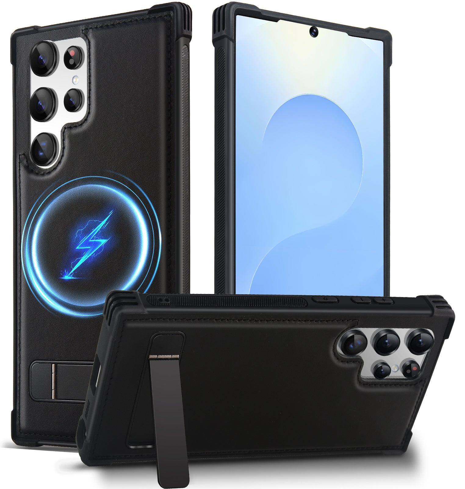 KEZiHOME for Samsung Galaxy S23 Ultra Case, Stronger Magnetic Phone Cover with Kickstand, Premium Genuine Leather Shockproof TPU Protection Bumper Design for Samsung S23 Ultra Cases