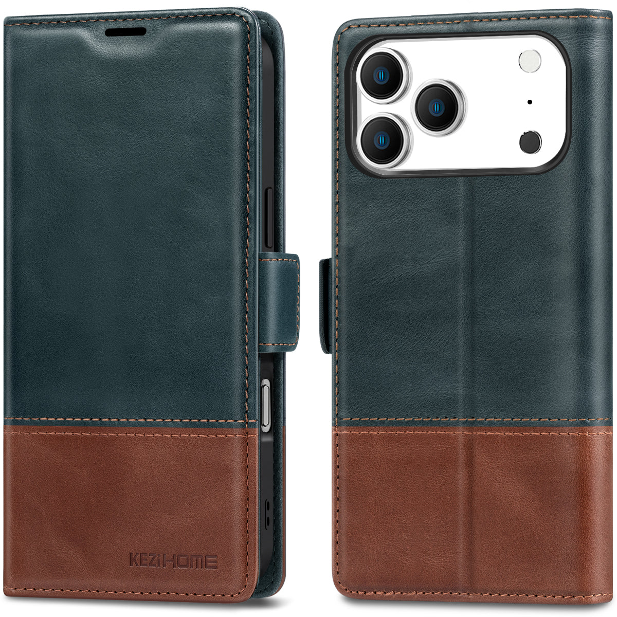 KEZiHOME Compatible with iPhone 17 pro max Wallet case, Shockproof Genuine Leather[RFID Blocking]Card Slot Magnetic Stand Filio Phone case for iPhone 17 pro max 5G\