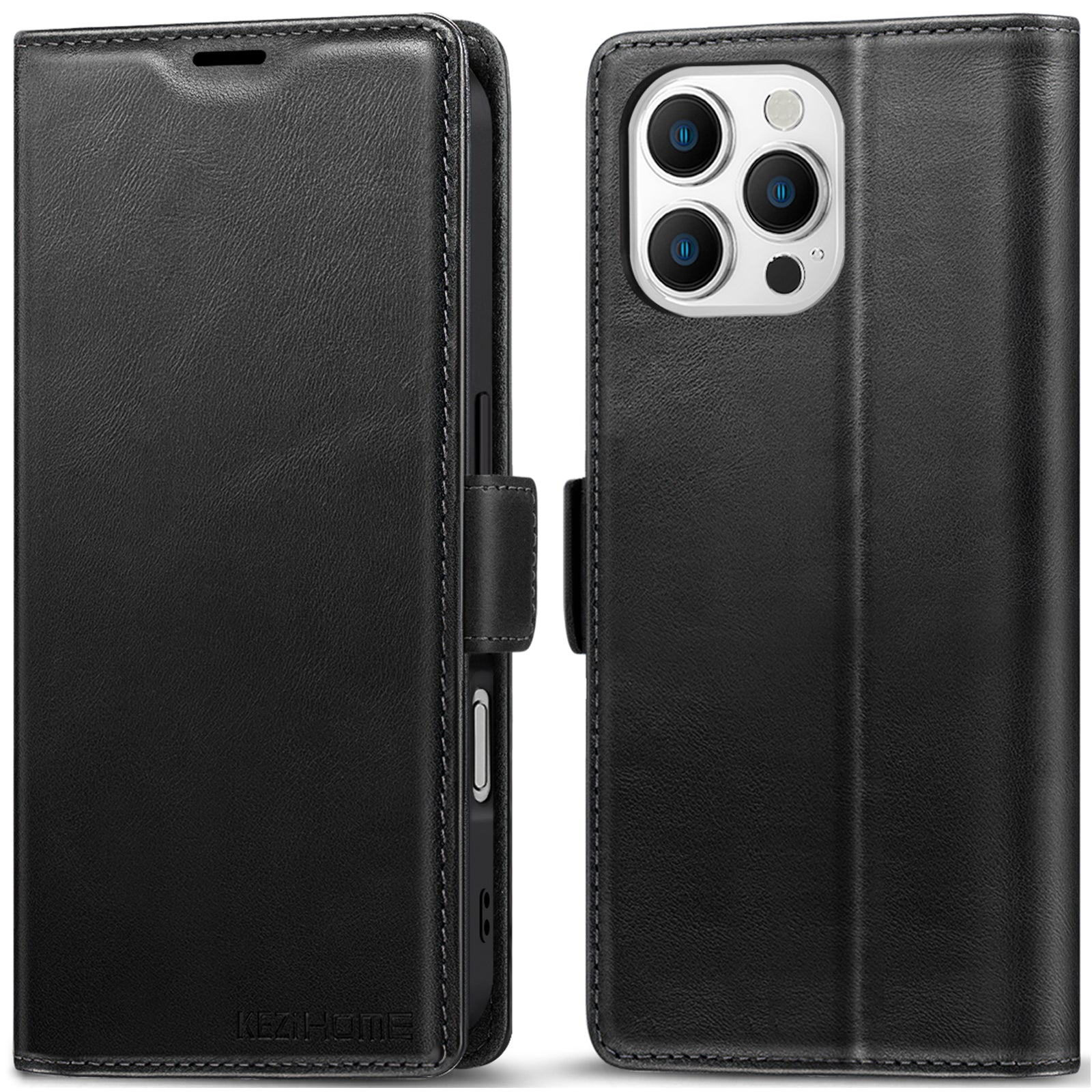 KEZiHOME Compatible with iPhone 16 Pro Max Wallet Case, Genuine Leather Case Flip Cover, RFID Blocking Card Holder Magnetic Stand Flip Phone Case for iPhone 16 Pro Max 5G 6.9 inch