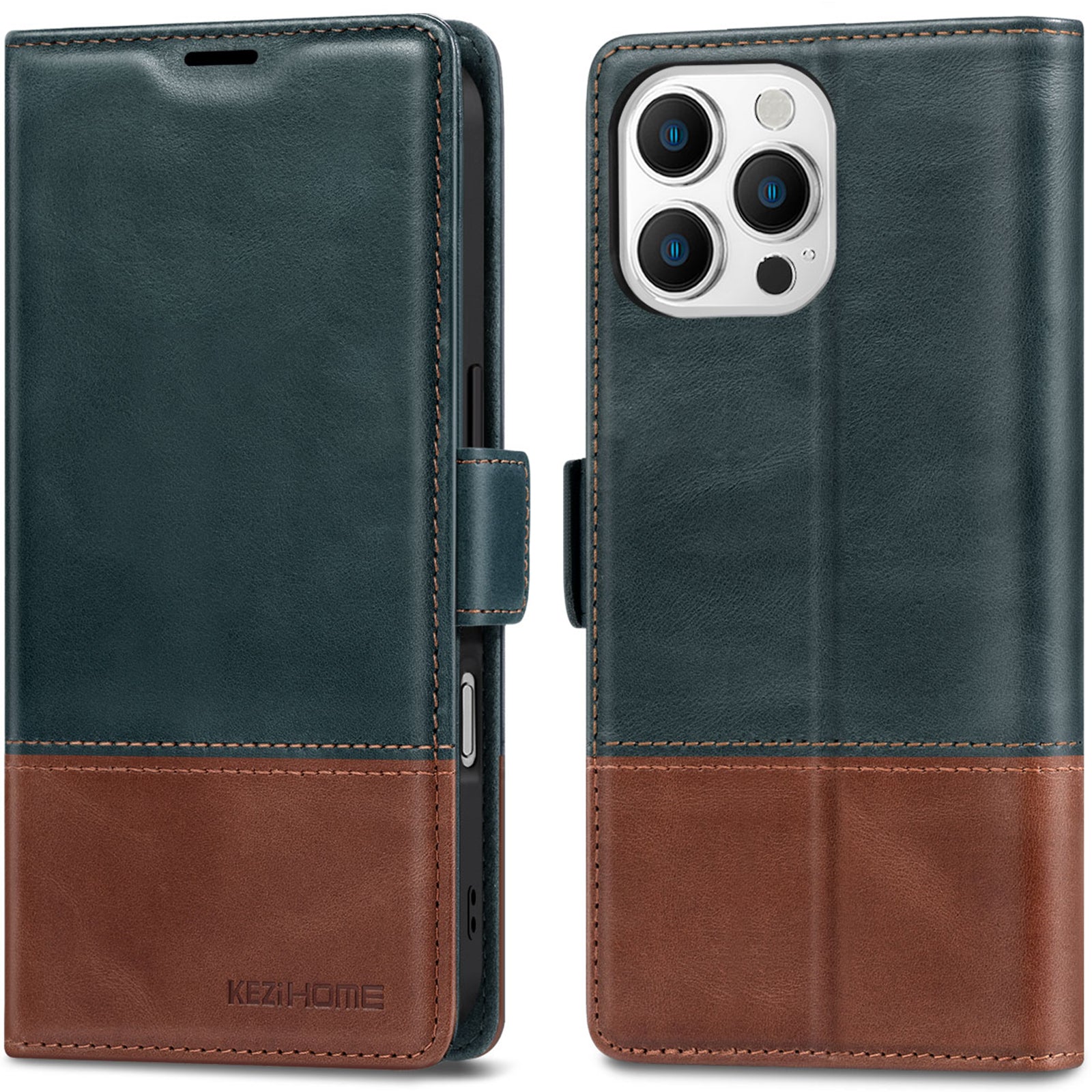 KEZiHOME Compatible with iPhone 16 Pro Max Wallet Case, Genuine Leather Case Flip Cover, RFID Blocking Card Holder Magnetic Stand Flip Phone Case for iPhone 16 Pro Max 5G 6.9 inch