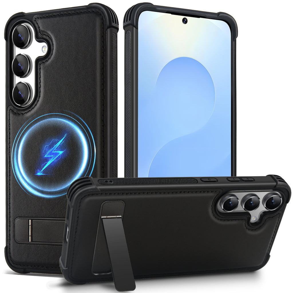 KEZiHOME Magnetic for Samsung Galaxy S25 Plus Case with Kickstand, Compatible with MagSafe, Genuine Leather Military Grade Protection Shockproof Soft Edge Phone Case for Galaxy S25+ Plus