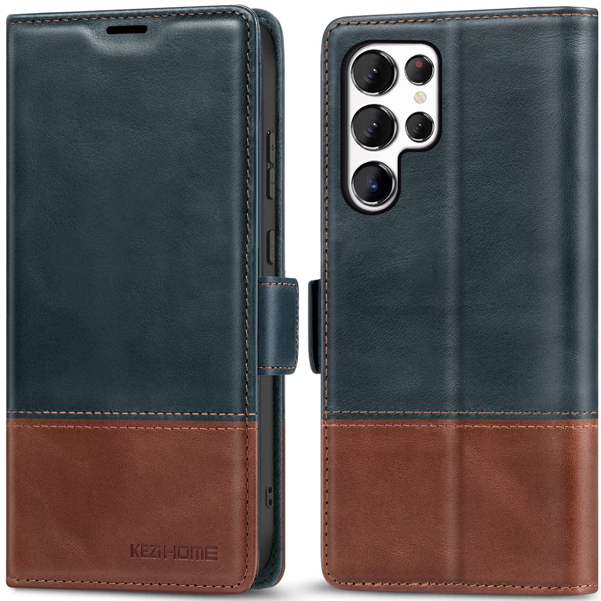 KEZiHOME Case for Galaxy S24 Ultra, Genuine Leather Wallet Case [RFID Blocking] Card Holder Kickstand Magnetic Protective Phone Folio Cover Compatible with Galaxy S24 Ultra 6.8"