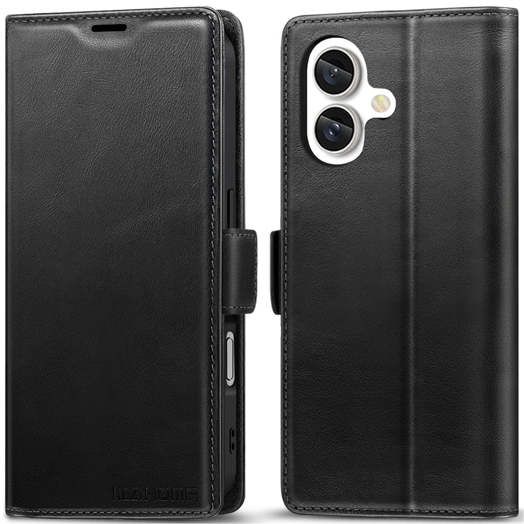 KEZiHOME Wallet Case for iPhone 16 Plus, Genuine Leather RFID Blocking with Card Holder, Magnetic Kickstand Phone Flip Cover Case Compatible with iPhone 16 Plus 5G 6.7 inch