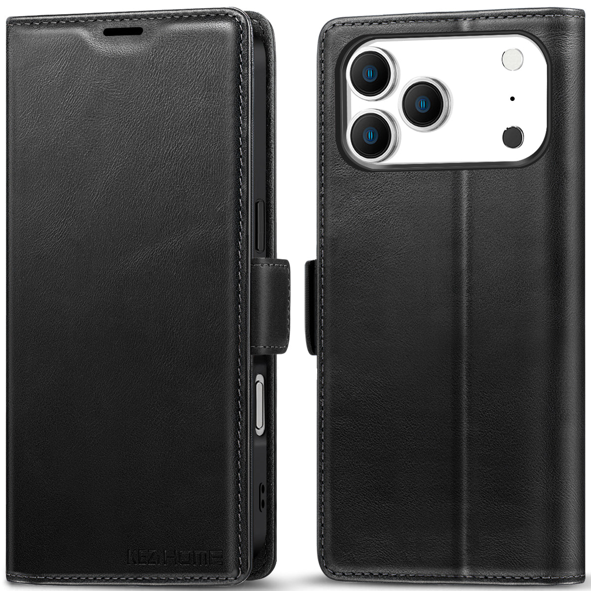 KEZiHOME Compatible with iPhone 17 pro max Wallet case, Shockproof Genuine Leather[RFID Blocking]Card Slot Magnetic Stand Filio Phone case for iPhone 17 pro max 5G\