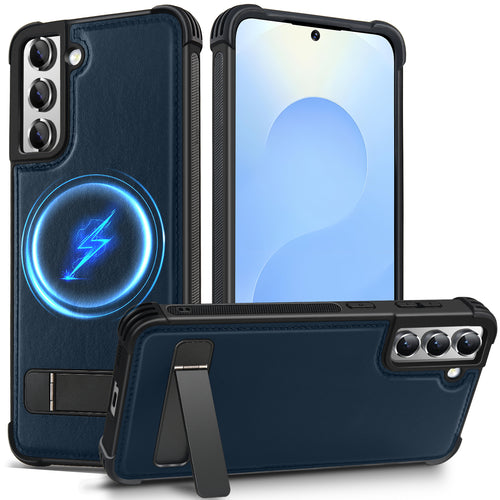 KEZiHOME Case for Samsung S22 Plus with Built-in Stand, Stronger Magnetic, Genuine Leather S22+ Phone Case Shockproof Protective Drop-Proof Cover for Galaxy S22+Plus 5G 6.6 Inch