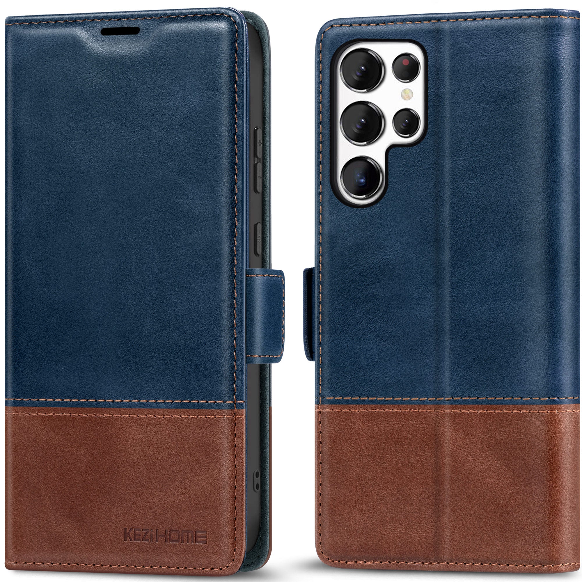 KEZiHOME Case for Galaxy S24 Ultra, Genuine Leather Wallet Case [RFID Blocking] Card Holder Kickstand Magnetic Protective Phone Folio Cover Compatible with Galaxy S24 Ultra 6.8"