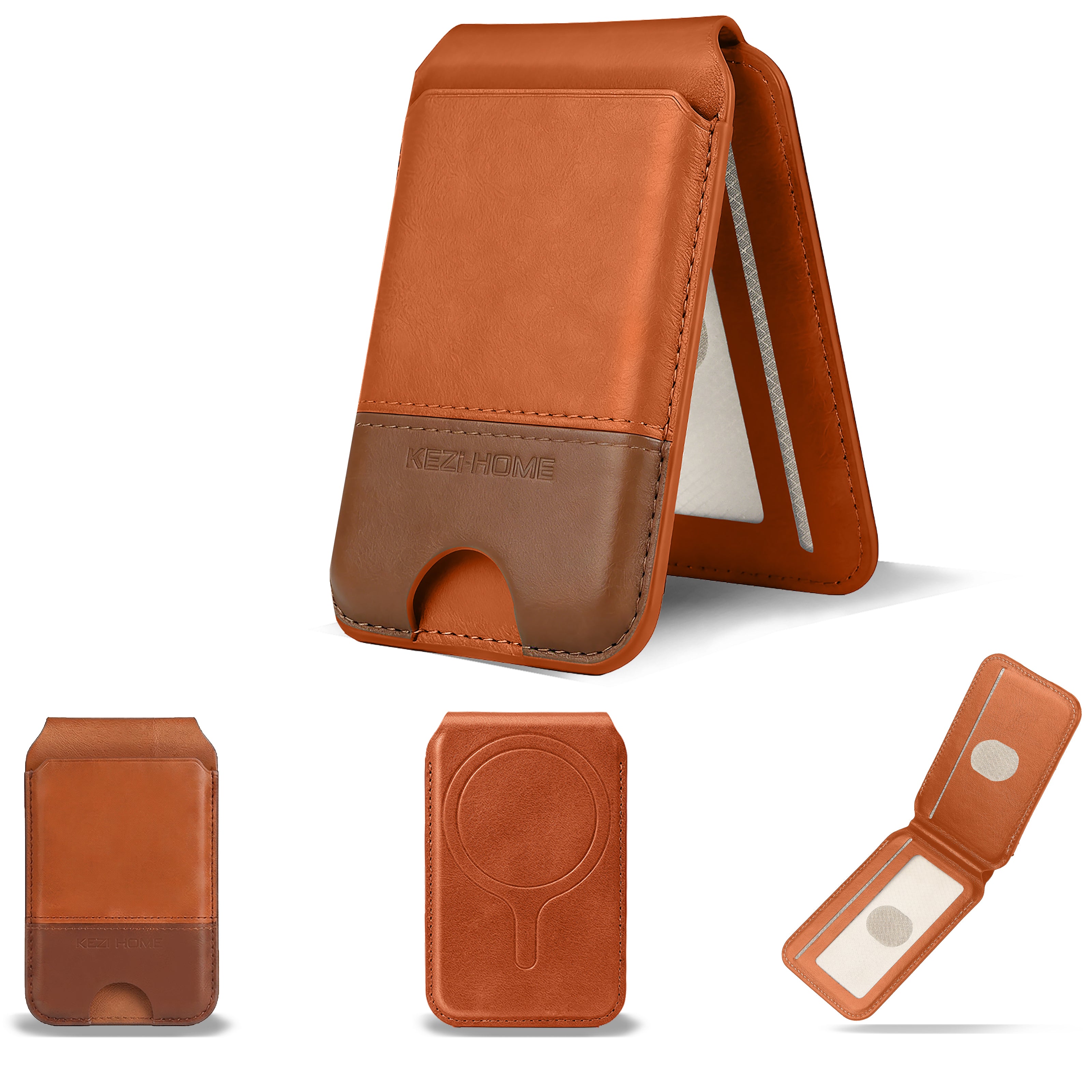 KEZiHOME for MagSafe Wallet, Genuine Leather 5-6 Card Holder[RFID Blocking] with Adjustable Stand, Strong Magnetic Wallet for iPhone 17/16/15/14/13/12 Series
