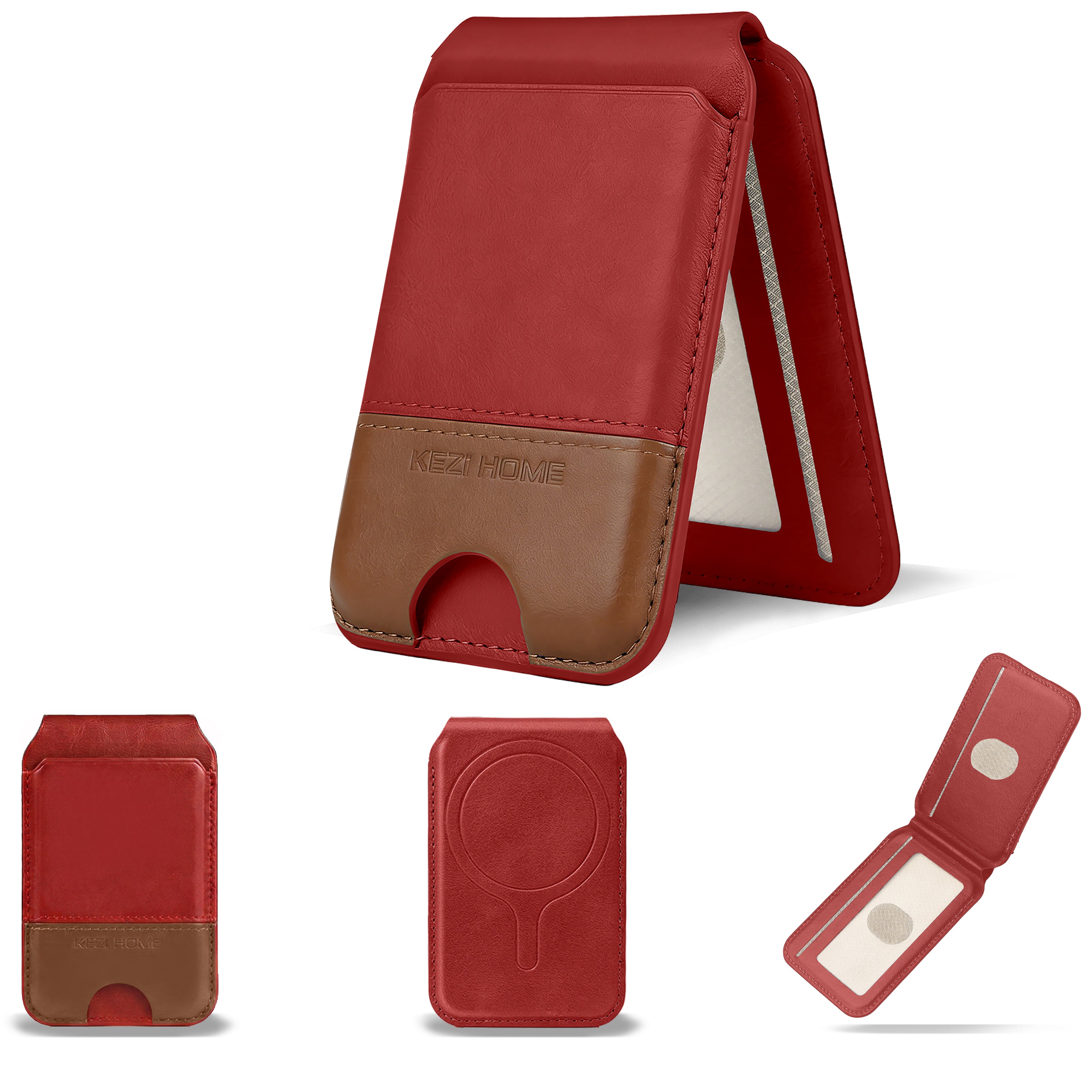 KEZiHOME for MagSafe Wallet, Genuine Leather 5-6 Card Holder[RFID Blocking] with Adjustable Stand, Strong Magnetic Wallet for iPhone 17/16/15/14/13/12 Series