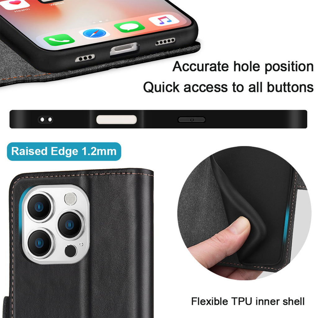 KEZiHOME Wallet Case Compatible with iPhone 16 Pro, Genuine Leather Folio Case with Card Holder, RFID Blocking Magnetic Stand Protective Phone Flip Cover Case for iPhone 16 Pro 6.3 inch 2024