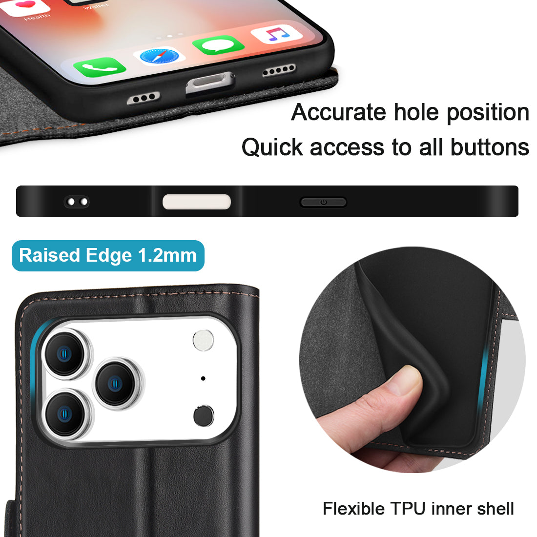 KEZiHOME Compatible with iPhone 17 pro max Wallet case, Shockproof Genuine Leather[RFID Blocking]Card Slot Magnetic Stand Filio Phone case for iPhone 17 pro max 5G\