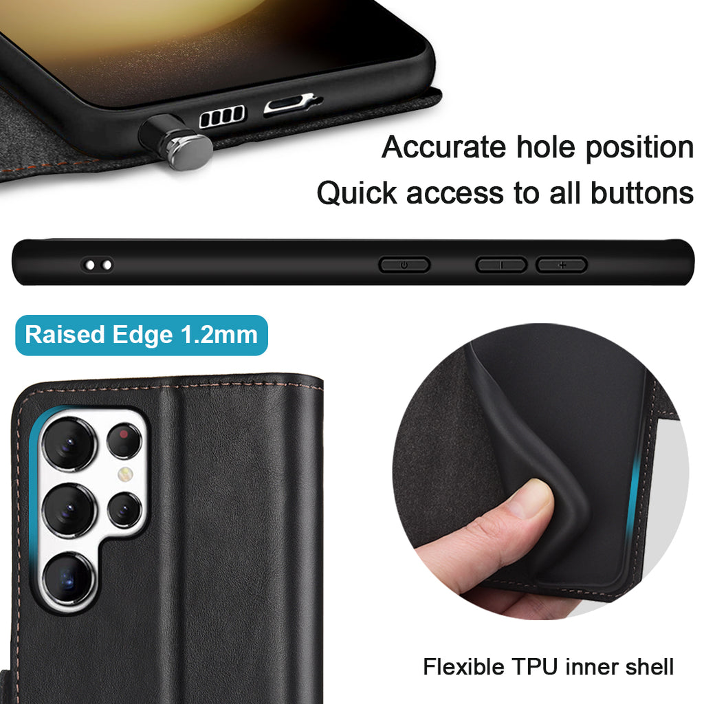 KEZiHOME for Samsung Galaxy S25 Ultra Case, Genuine Leather [RFID Blocking] Galaxy S25 Ultra Wallet Case, Card Slot Flip Magnetic Stand Phone Cover Compatible with Samsung S25 Ultra