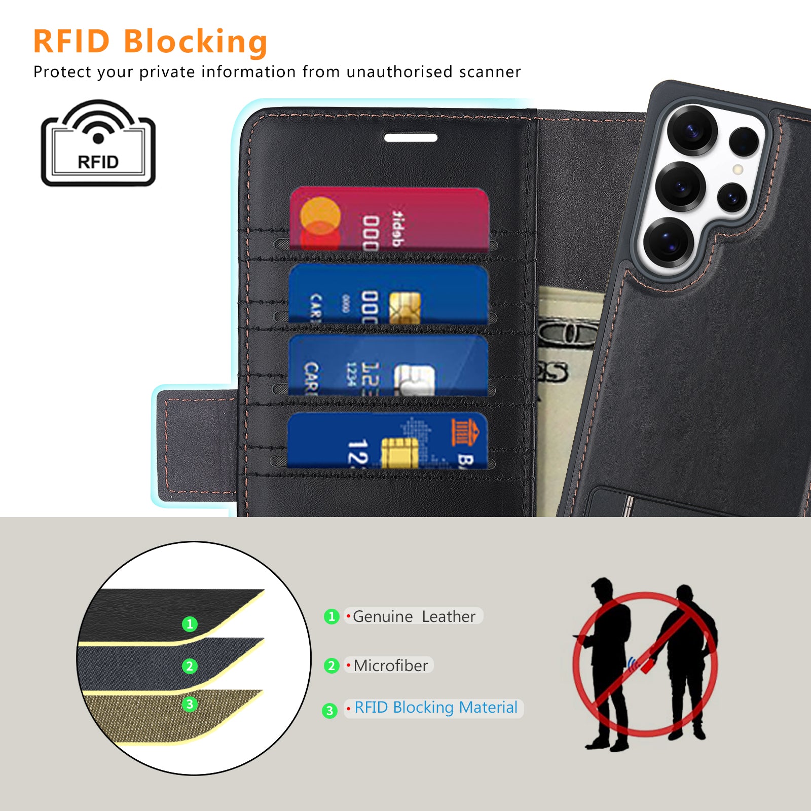 KEZiHOME Wallet Case for Samsung Galaxy S25 Ultra Genuine Leather [2 in 1] Detachable Card Slots[RFID Blocking] Kickstand Magnetic Wireless Charging Cover for Galaxy S25 Ultra
