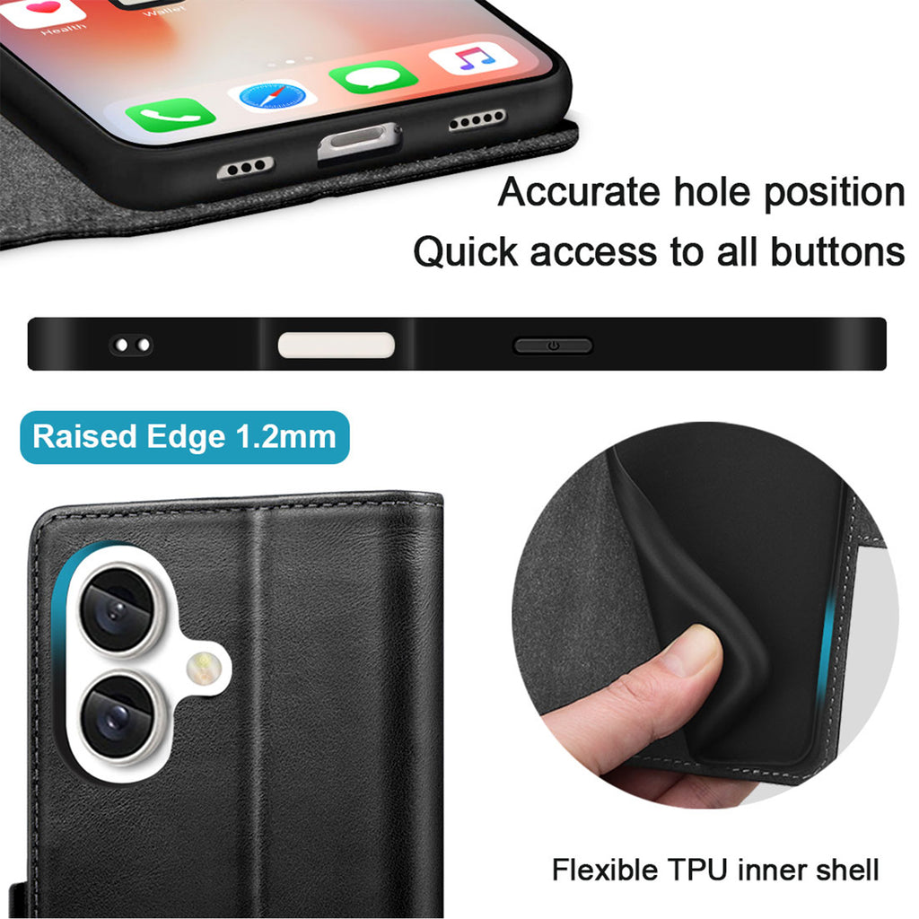 KEZiHOME Wallet Case for iPhone 16 Plus, Genuine Leather RFID Blocking with Card Holder, Magnetic Kickstand Phone Flip Cover Case Compatible with iPhone 16 Plus 5G 6.7 inch