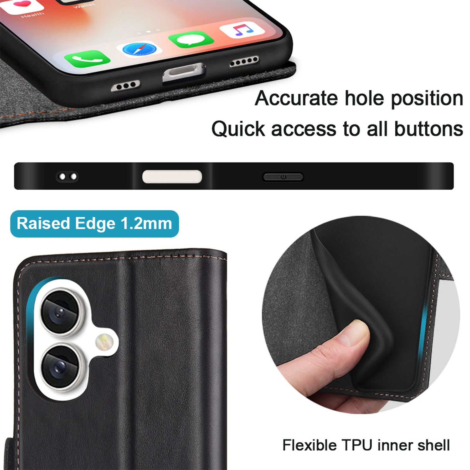 KEZiHOME Compatible with iPhone 16 Wallet Case, Genuine Leather RFID Blocking with Card Holder, Magnetic Kickstand Phone Flip Cover for iPhone 16 5G 6.1 inch