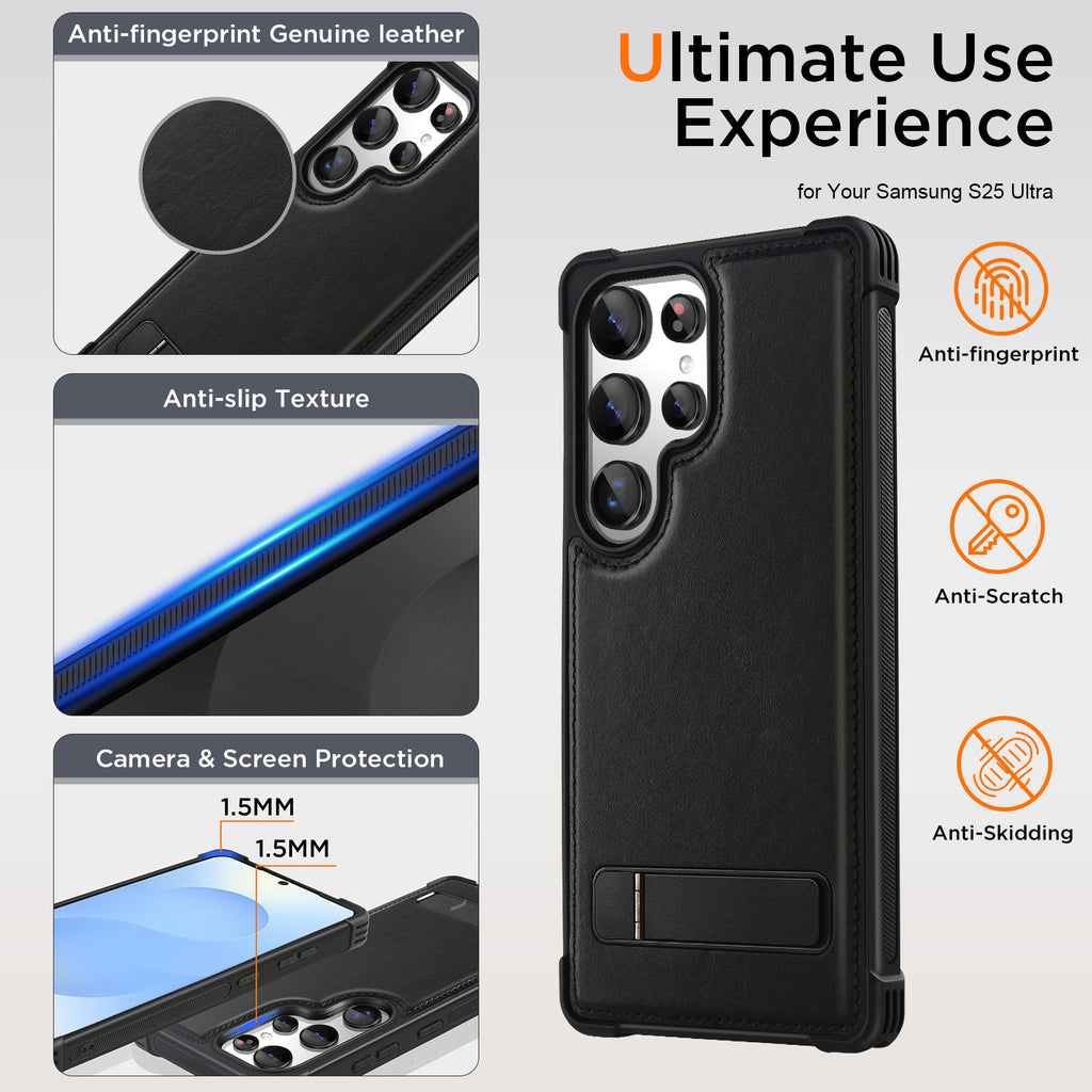KEZiHOME for Samsung Galaxy S25 Ultra Case with Kickstand, Stronger Magnetic S25 Ultra Phone Cover, Genuine Leather Shockproof Protective [Compatible with Magsafe] for Samsung S25 Ultra Case