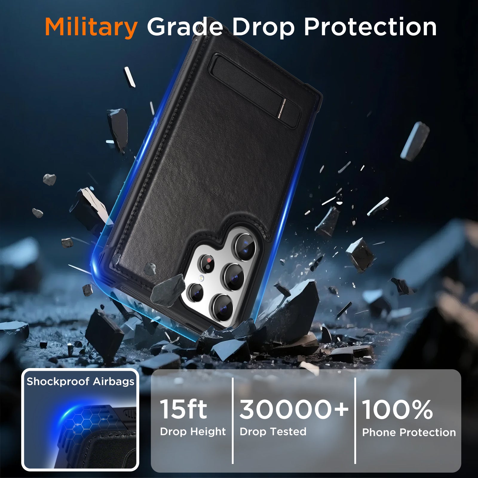 KEZiHOME for Samsung Galaxy S24 Ultra Case with Kickstand, Stronger Magnetic S24 Ultra Phone Cover, Genuine Leather Shockproof TPU Protection Bumper Design for Samsung S24 Ultra Case