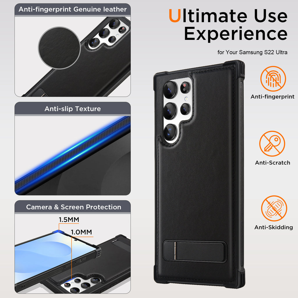 KEZiHOME for Samsung Galaxy S22 Ultra Case with Stronger Magnetic, Genuine Leather [Built-in Kickstand] Military-Grade Drop Protection S22 Ultra Phone Cover Case 5G for Samsung S22 Ultra