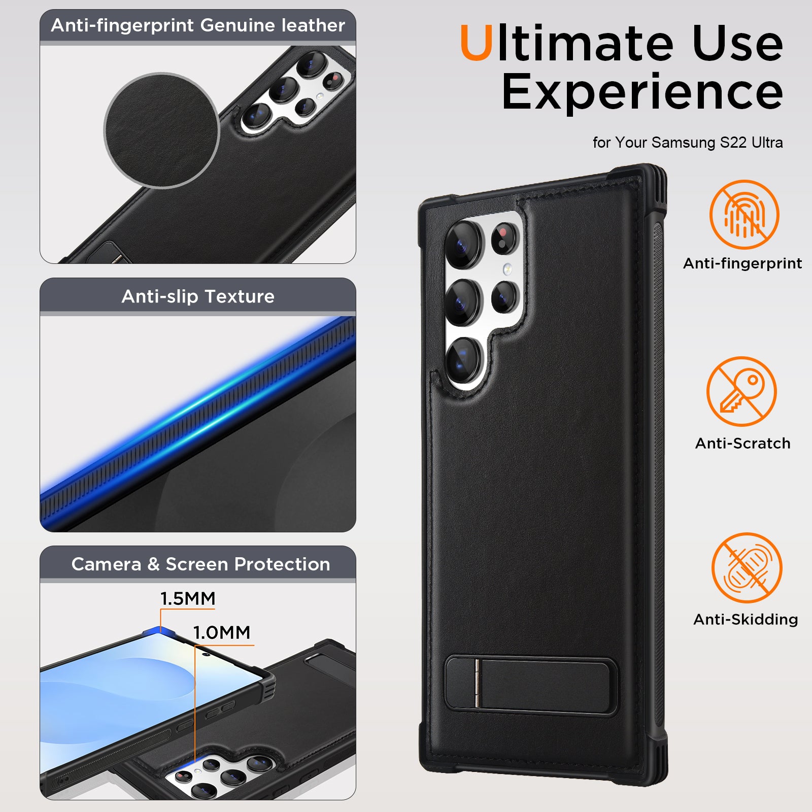 KEZiHOME for Samsung Galaxy S22 Ultra Case with Stronger Magnetic, Genuine Leather [Built-in Kickstand] Military-Grade Drop Protection S22 Ultra Phone Cover Case 5G for Samsung S22 Ultra