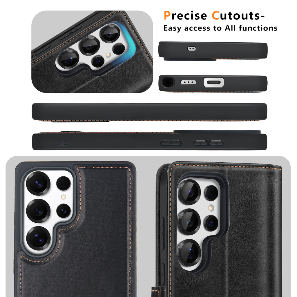 KEZiHOME Wallet Case for Samsung Galaxy S25 Ultra Genuine Leather [2 in 1] Detachable Card Slots[RFID Blocking] Kickstand Magnetic Wireless Charging Cover for Galaxy S25 Ultra