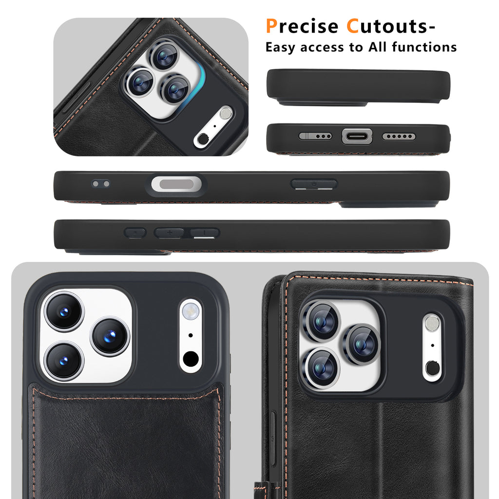KEZiHOME Genuine Leather Case Compatible with iPhone 17 Pro Max Magnetic Detachable [2 in 1] Wallet with Kickstand Removable Card Slots[RFID Blocking] Wireless Charging cover with 17 Pro Max