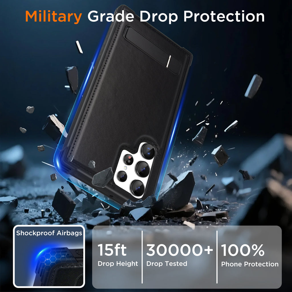 KEZiHOME for Samsung Galaxy S23 Ultra Case, Stronger Magnetic Phone Cover with Kickstand, Premium Genuine Leather Shockproof TPU Protection Bumper Design for Samsung S23 Ultra Cases