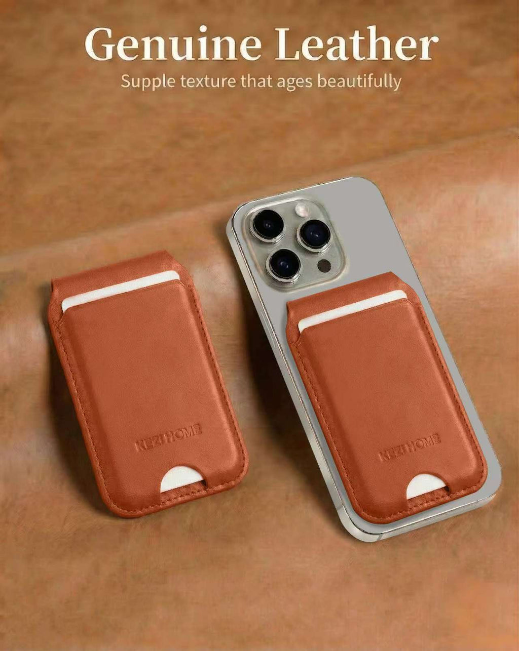 KEZiHOME for MagSafe Wallet, Genuine Leather 5-6 Card Holder[RFID Blocking] with Adjustable Stand, Strong Magnetic Wallet for iPhone 17/16/15/14/13/12 Series